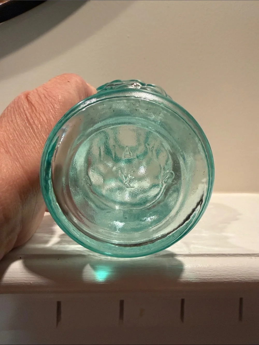 Vtg VETRERIA ETRUSCA Blue Green Glass Cruet  8”Tall Made In Italy Excellent!